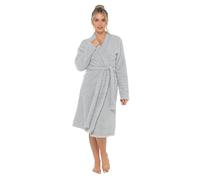 Lora Dora Damen Luxus Teddy-Fleece Langer Cardigan Morgenmantel + Gürtel Grau M/UK 12-14