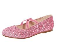Lora Dora Mädchen-Ballettschuhe mit Glitzer, für Kinder, flach, mit elastischem Riemen, Ballerina-Partyschuhe, Hochzeit, Brautjungfernschuhe