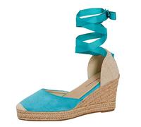 Lora Dora Womens Espadrille Wedge Sandals Strappy Hessian Wedges Ankle Wrap Tie Leg Straps Turquoise UK 7