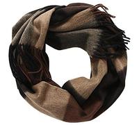 LORD OF LABEL Kaschmir Schal Fransen Dunkelbraun Streifen, 200 x 31 cm