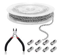 LOREC 10 Meter Kugelkette, Kugelkette Edelstahl Perlen Rollenkette Silber 2,4mm mit 50 Kugelketten Verbinder und 1 Zange Kugelkette für Schlüsselanhänger DIY Schmuckherstellung Halsketten Armbänder