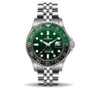 Lorenz Special Edition Gmt Two Tone 030257CC GMT Automatik Herrenuhr mit Edelstahlarmband Taucher 200 Meter, grün, Modern