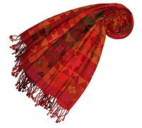 Lorenzo Cana Damen Pashmina Schaltuch aus 90% Baumwolle mit 10% Wolle Stola Damenschal Naturfaser Schal handgewebter Markenschal mit Fransen in Rottönen 70 cm x 180 cm - 78344