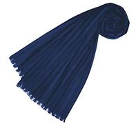 Lorenzo Cana Damen Schal aus feinster Baumwolle mit Seide aufwändig jacquard gewebte dezente Webstreifen Naturfaser Schaltuch DunkelblauTuch 55 cm x 180 cm