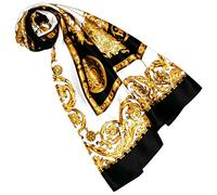 Lorenzo Cana Damen Seidentuch aufwändig bedruckt Tuch 100% Seide 100 cm x 100 cm Silk Damentuch gold schwarz weiss Schaltuch 8900188