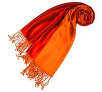 Lorenzo Cana Luxus Damen Pashmina Wendeschal 70% Seide 30% Viskose Schaltuch 70 cm x 190 cm zweifarbig rot orange Schal Stola wendbar Doubleface Damenschal 78620