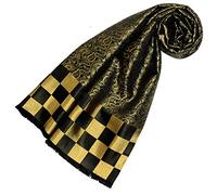 Lorenzo Cana Luxus Damen Schal aus 100% Seide aufwändig jacquard gewebt Damast Seidenschal Seidentuch Tuch 25 x 160 cm Schwarz Gold Karo 89214