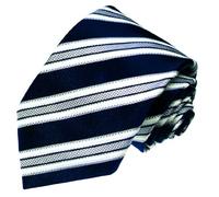 Lorenzo Cana - Luxus Krawatte aus 100% Seide - Seidenkrawatte Blau Weiss Dunkelblau Grau Streifen - 77007