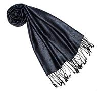 Lorenzo Cana Luxus Seidenschal für Frauen Schal 100% Seide gewebt Damenschal elegant Paisley Muster Ton in Ton, Schwarz-blau, 35 x 160 cm