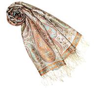 Lorenzo Cana Pashmina Damen Schal Schaltuch jacquard gewebt 100% Seide 70 cm x 190 cm Paisleymuster Seidenschal Seidentuch Seidenpashmina inharmonischen braun grün creme Farben 78010888