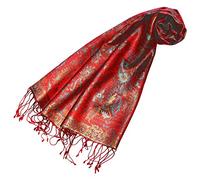 Lorenzo Cana - Seidenschal Damen Schal 100% Seide jacquard gewebt harmonische rot Farben mit Fransen 35 cm x 160 cm Paisley Muster Seidentuch fuer Frauen 78186