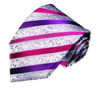 Lorenzo Cana - Violett Rot Silber Krawatte mit Streifen aus 100% Seide - Seidenkrawatte Silber Beere - 84433
