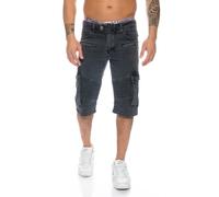 Lorenzo Loren Herren Jeansshorts Schwarz Biker-Style LL-388: W29