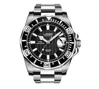 LOREO GMT Automatikuhren für Herren, Edelstahl, Saphirglas, blaue drehbare Lünette, blaues Zifferblatt, Automatikuhr, Schwarzes Zifferblatt 9202G, Militär