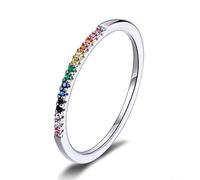 Lorrifal 925 Sterling Silber Bunte Pflastersteine Funkelnde Kubik-Zirkon Regenbogen Ringe Bestes Liebesgeschenk für Frauen Teenager Mädchen