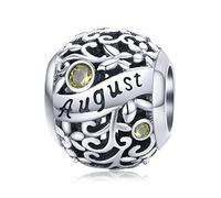 Lorrifal August 925 Sterling Silber Original Geburtsstein Charms passend für Pandora Armbänder Geburtstag Geschenk für Frauen Mädchen Mutter Tochter