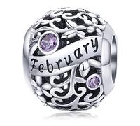 Lorrifal Februar February 925 Sterling Silber Original Geburtsstein Charms passend für Pandora Armbänder Geburtstag Geschenk für Frauen Mädchen Mutter Tochter