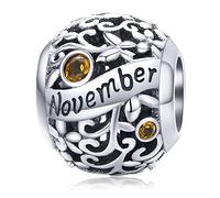 Lorrifal November 925 Sterling Silber Original Geburtsstein Charms passend für Pandora Armbänder Geburtstag Geschenk für Frauen Mädchen Mutter Tochter