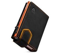 LORZOR Kartenetui mit Magnetischer Verschluss, Slim Wallet mit Münzfach, Geldbörse Herren RFID Schutz, Portmonee Herren Portemonnaie für 10 Karten, Smart Wallet, Geldbeutel (Orange)