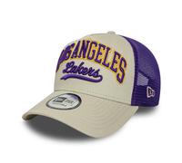 Los Angeles Lakers New Era NBA Script 9FORTY E-Frame Trucker Cap Beige - ONE SIZE