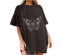 Los Angeles Tshirt Oversize: T-Shirt Damen Mit Aufdruck Oversize Teenager MäDchen Kleidung Trend Tshirt Kurzarm Oberteile Sommer Graphic Tshirt Vintage Sweatshirt Sterne Sonne Mond Grafik Shirt
