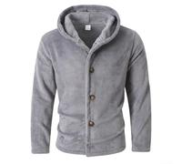 Lose Herren Homewear Jacke Mit Kapuze Alltag(Grey S) | Weiches Plüsch-Futter, warme Kapuze, loser Schnitt, Knopfverschluss, ideal für kalte Tage