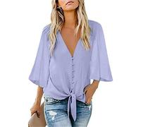 Loses Damenhemd Bluse Hemdbluse Lässige Oberteile Pullover Tunika Damen Sommeroberteil V-Ausschnitt Kurzarm Tunika Hemd Solide Lässiges T-Shirt Bluse Lässiges Hemd Oberteile Knopfhemden Basic T-Shirts