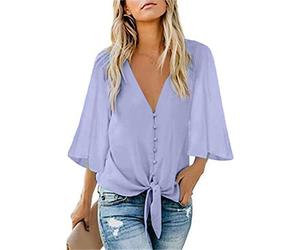 Loses Damenhemd Bluse Hemdbluse Lässige Oberteile Pullover Tunika Damen Sommeroberteil V-Ausschnitt Kurzarm Tunika Hemd Solide Lässiges T-Shirt Bluse Lässiges Hemd Oberteile Knopfhemden Basic T-Shirts