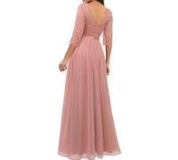 LOSSLO Abendkleid Damen Elegant, Cocktailkleid Damen Lang,Maxikleid Damen Sommer Kleid mit Spitze Brautjungfernkleider V Ausschnitt Plisseekleid Ballkleid Spitzenkleid 3/4 Arm Cocktailkleider