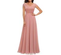 LOSSLO Abendkleid Damen Elegant, Cocktailkleid Damen Lang,Maxikleid Damen Sommer Trauzeugin Kleid mit Spitze Brautjungfernkleider V Ausschnitt Plisseekleid Ballkleid Sommerkleid Cocktailkleider