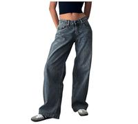 LOSSLO Baggy Jeans Damen Low Waist, Y2k Jeanshose Straight Leg Wide Leg Denim Hose Casual Streetwear Hosen Trendy Hip Hop Boyfriend Pants