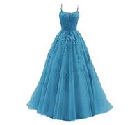 LOSSLO Ballkleider Damen Lang, Partykleid Damen Elegant,Sommerkleid Damen Maxi Spaghettiträger Kleid mit Spitze Prinzessin Swing Kleider Trägerkleid Maxikleid Spitzenkleid Abiballkleider Plisseekleid