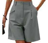 LOSSLO Bermuda Shorts Damen Sommer, Kurze Hose Damen High Waist,Sommerhose Damen Kurz Anzughose mit Tasche Stoffhose Elegant Arbeitsshorts Weites Bein Damenhose mit Knopfleiste Baggy Shorts