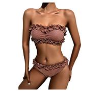 LOSSLO Bikini Damen Push Up,Zweiteilig Badeanzug Damen Sexy,Lace Up Bikini-Set Bandeau Padded Bikinioberteil Rüschen Tanga Glitzer Bademode Strandmode Tankini Bauchweg Swimsuit 2 Teilig