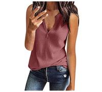 LOSSLO Blusentops Damen Elegant Ärmelloses -Tank Top Damen Sexy -Stricktop Damen V-Ausschnitte Einfarbig Oberteil Bequem Tunika Bluse Waffel Strick Tops Tshirt Casual Streetwear Sommertop für Frauen