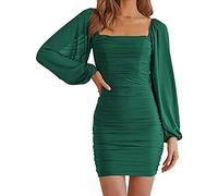 LOSSLO Bodycon Kleid Damen Langarm -Sommerkleid Elegant Minikleid Bleistiftkleid Kurz Festliche Partykleid Einfarbig Freizeitkleid Mini Kleider Strandkleider für Frauen Sommer und Frühling
