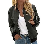 LOSSLO Bomberjacke Damen Langarm,Sweatjacke Damen Ohne Kapuze,Sportjacke Damen Herbst Jacke Kurz Pilotenjacke mit Reißverschluss Übergangsjacke Leichte Coat Casual Bomber Jacket Damen-Jacken Outwear