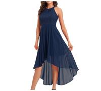 LOSSLO Chiffonkleid Damen Festlich, Cocktailkleid Damen Elegant,Neckholder Kleid Damen Midi Sommerkleid Freizeitkleid Schulterfreies Swing Kleider Smokingkleid Doppellagig Gefüttert Cocktailkleider