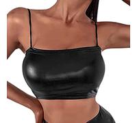 LOSSLO Crop Top Damen Lackleder -Tank Top Damen Glänzendes Spaghetti Top Bauchfrei Oberteil Ärmelloses Sexy Trägertop Eng Tanktops Frauen Nachtclub Karneval Rave Club Vest Kurz Camisole Weste