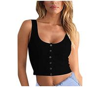 LOSSLO Crop Tops Damen Sexy,Strick Tank Top Damen Sommer,Trägertop Damen Ärmellose Bauchfreie Cropped Top Slim Fit Knitted Tops mit Knöpfen Camisole Weste T-Shirt Tanktops Frauen Vest Top Unterhemd