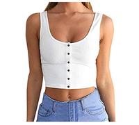 LOSSLO Crop Tops Damen Sexy,Strick Tank Top Damen Sommer,Trägertop Damen Ärmellose Bauchfreie Cropped Top Slim Fit Knitted Tops mit Knöpfen Camisole Weste T-Shirt Tanktops Frauen Vest Top Unterhemd
