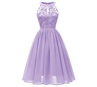 LOSSLO Damen Abendkleid Kurz Neckholder Chiffon Spitzen Kleid Elegant Minikleid Sexy A-Linie Kleider Knielang Chiffonkleid Swing Partykleid High Waist Abendkleider Cocktailkleid 2024,Frauen