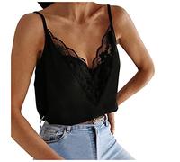 LOSSLO Damen Spitzentop Weiß -Trägertop Sexy V Ausschnitt Tank Top Sommer Spitzen Oberteile Spaghetti Top mit Spitze Blusentop Ärmelloses Blusen Camisole Weste T-Shirt Tanktops Frauen Cami Top