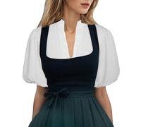 LOSSLO Dirndl Bluse Damen Puffärmel - Dirndlbluse Weiß Elegante Trachtenbluse Spitze V Ausschnitt Trachtenblusen Dirndlblusen Zum Knöpfen Tracht Blusen Spitzenbluse für Oktoberfest