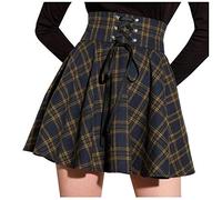 LOSSLO Gothic Rock Damen,Punk Rock Damen,Steampunk Rock Damen Kariert Plaid Minirock Sexy Kurz Plisseerock Faltenrock A Linie Röcke Mittelalter Rock Hohe Taille Mini Skirt Halloween Karneval Kostüm
