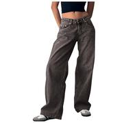 LOSSLO Jeans Damen Low Waist, Baggy Jeans Denim Hosen Straight Leg Casual Gerade Jeanshosen Streetwear Trendy Pants Freizeithose Sommer Hose