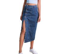 LOSSLO Jeansrock Damen Midi -Denim Rock Lang -Midirock Denim A-Linie Jean Röcke Elegant Knopfleiste Bleistiftrock Hoher Taille Vintage Pencil Skirt mit Schlitz Figurbetonter Wickelrock Freizeitrock