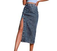 LOSSLO Jeansrock Damen Midi -Denim Rock Lang -Midirock Denim A-Linie Jean Röcke Elegant Knopfleiste Bleistiftrock Hoher Taille Vintage Pencil Skirt mit Schlitz Figurbetonter Wickelrock Freizeitrock