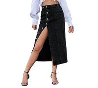 LOSSLO Jeansrock Damen Midi -Denim Rock Lang -Midirock Denim A-Linie Jean Röcke Elegant Knopfleiste Bleistiftrock Hoher Taille Vintage Pencil Skirt mit Schlitz Figurbetonter Wickelrock Freizeitrock