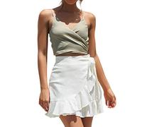 LOSSLO Minirock Damen Sexy -Volant Rock Kurz -Faltenrock Damen mit Rüschen Swing Mini Röcke A-Linie Kurzer Rock Einfarbig Freizeitrock Hohe Taille Sommerrock Leicht Teenager Mädchen Skirt mit Gürtel